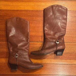 Shoestrings Chestnut Leather Heeled Boots